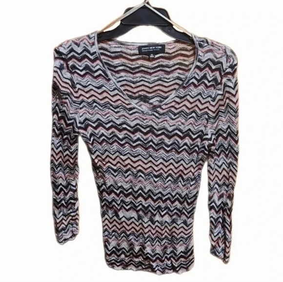 Jones New York Multicolor Chevron Knit Top - Picture 1 of 4